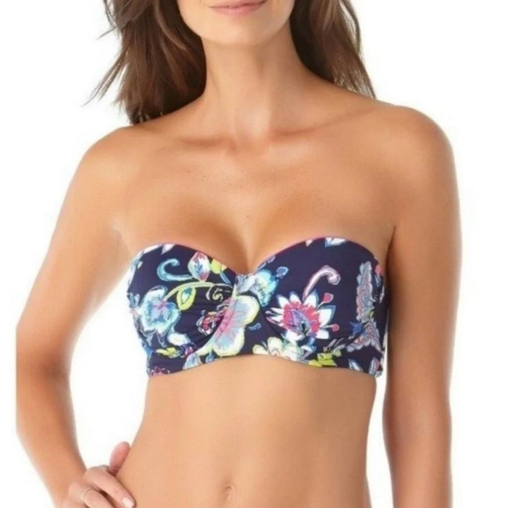 NWT Anne Cole Bandeau Bikini Top Padded Holiday Paisley‎ Colorful Womens 36B/34C